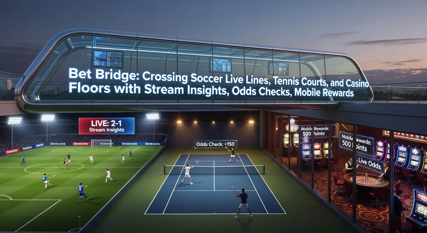 Live-Stream-Szene mit Fußballspiel, Tennis-Court und Casino-Tisch, die durch digitale Brücken verbunden sind