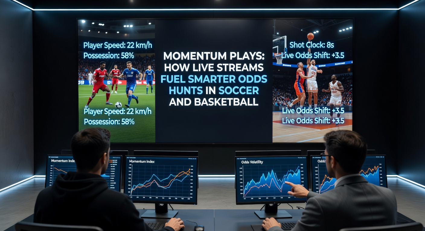 Fußball-Momentum-Moment in einem Live-Stream: Spieler feiern ein Tor, während Quoten im Overlay explodieren