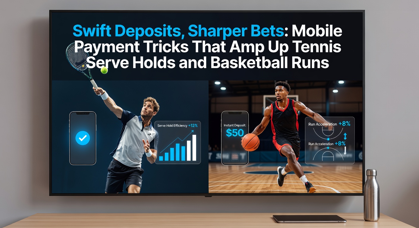 Basketball-Spieler bei einem schnellen Run, mit Overlay von Mobile-Wallet-App und steigenden Quoten auf dem Display